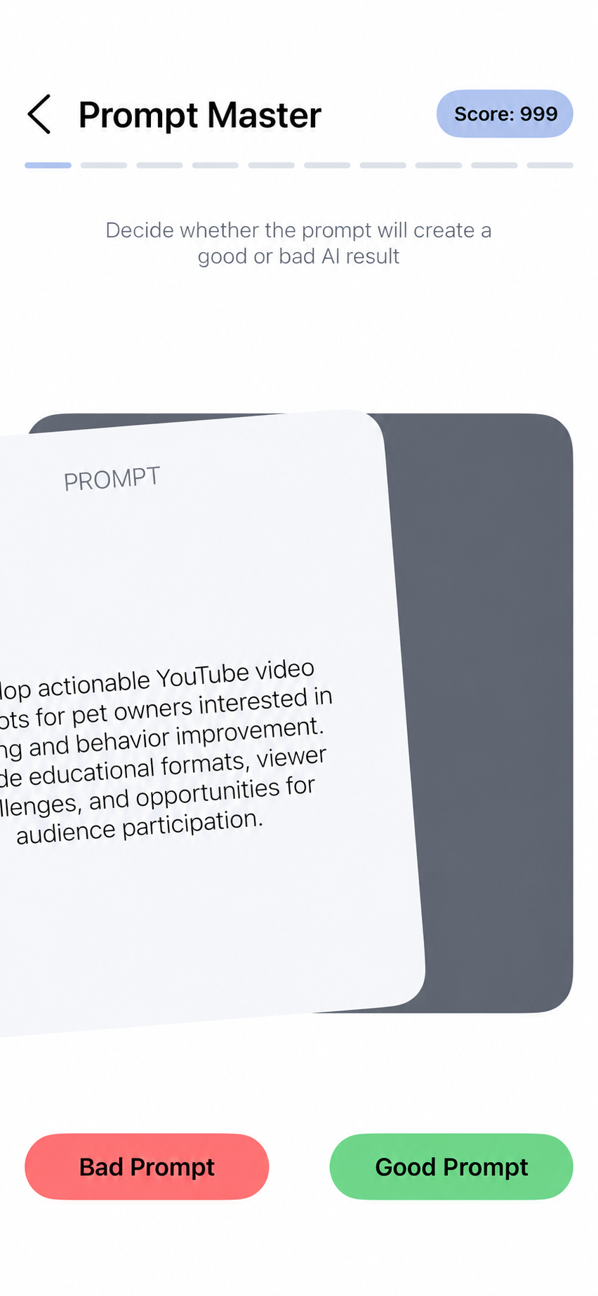 Prompt Master game preview with Score: 999
